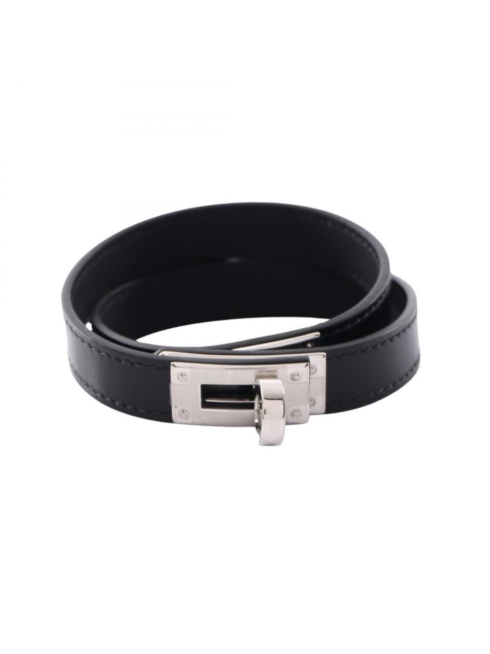 Hermes Bracelet Kelly Double Tour Black Calf Stainless Steel